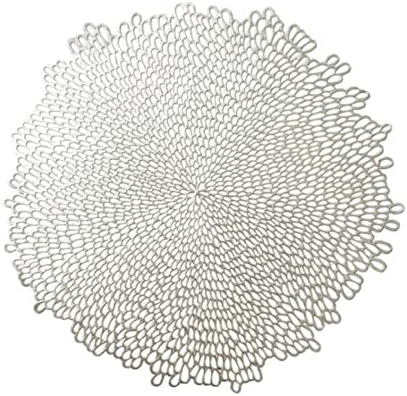 Benson Mills Bloom Pressed Vinyl Placemat Set of 4, Kitchen and Dining Table Mats, Special Occasion, Wedding, Easter Table Décor (15.5" Round, Set of 4, Silver)