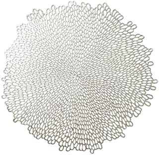 Benson Mills Bloom Pressed Vinyl Placemat Set of 4, Kitchen and Dining Table Mats, Special Occasion, Wedding, Easter Table Décor (15.5" Round, Set of 4, Silver)