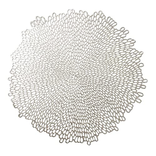 Benson Mills Bloom Pressed Vinyl Placemat Set Of 4, Kitchen And Dining Table Mats, Special Occasion, Wedding, Everyday, Holiday Table Décor (15.5" Round, Set Of 4, Silver) #TOP4