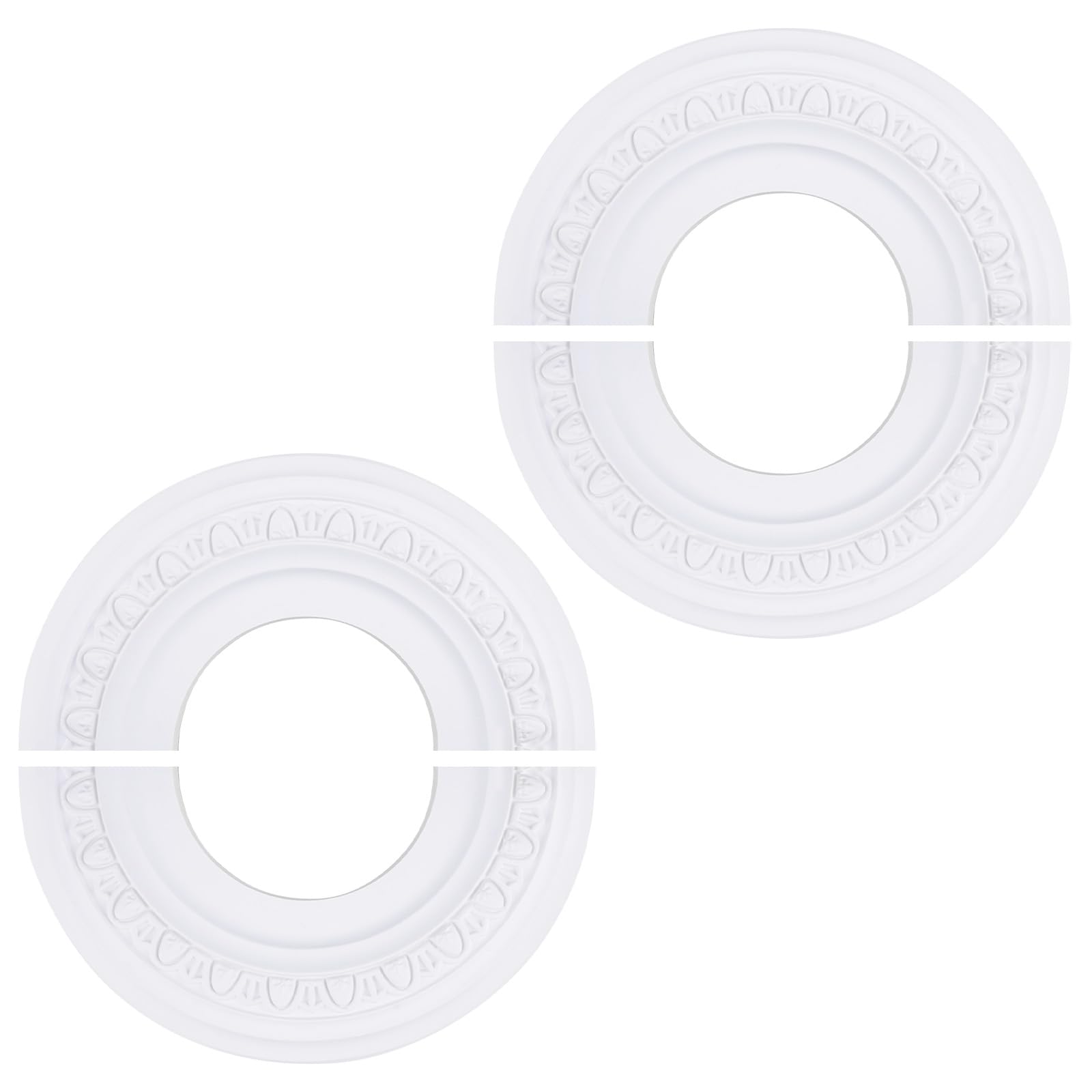 INCREWAY 2Pcs White Split Ceiling Medallion, PU Lighting Fixture Trim Cover with Carved Pattern, Easy Install Rosette for Home Chandelier Fan Ceiling Light Trim, 12 Inch OD x 5 Inch ID — image 1