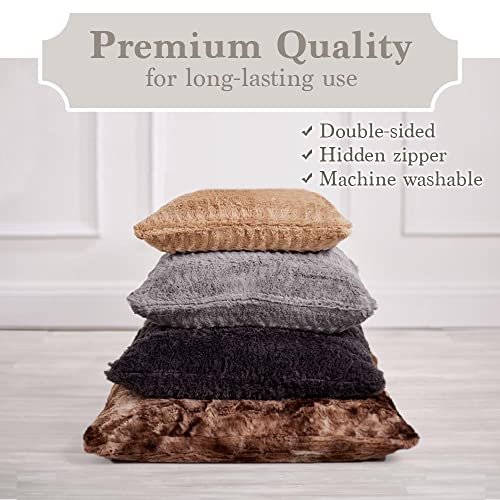 The Connecticut Home Company Throw Pillow Covers, 18X18 Set Of 2, Soft Faux Fur Decorative Pillowcase Sets, Luxury Home Décor Accent Square Pillows For Livingroom Sofa, Couch, Bedroom, Beds, Purple #TOP3