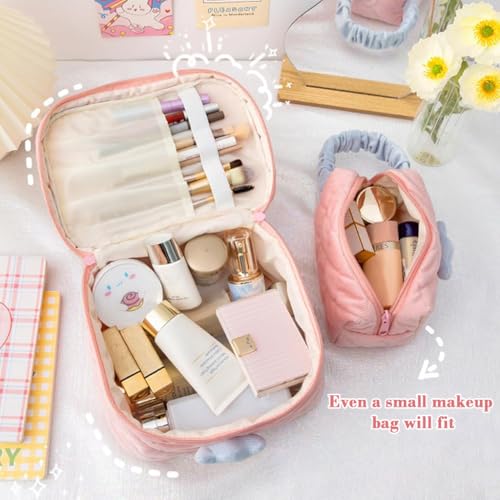 Image of MAYCREATE Makeup Pouch Bag, 2Pcs Soft Corduroy Travel Makeup Bag Set, Cute Toiletries Wash Bag Pouch, Stylish Cosmetic Storage Bags for Daily or Travel