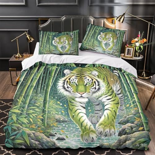 Housse de couette tigre en microfibre douce anti-plis dotée d'une fermeture éclair cachée
