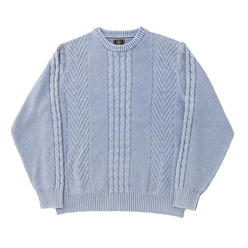 Men's Sandwashed Textured Cable Herringbone Crew Neck Sweater