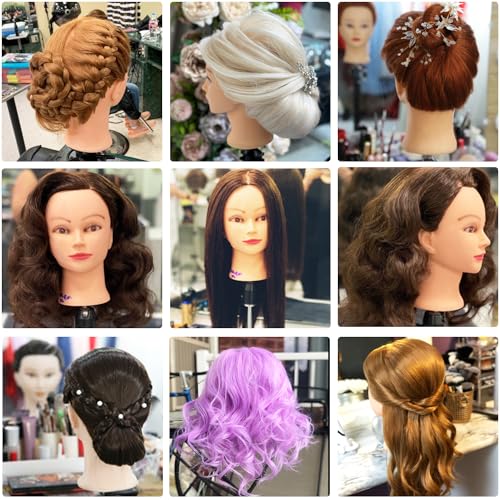 mannequin head with hair 80 human hair doll head 2634-2834 hairdresser practice training head cosmetology manikin with 9 tools and clamp - 27 honey golden