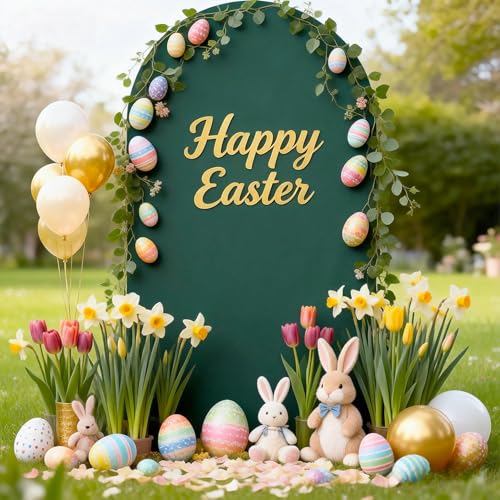 Image of 6.6FT Hunter Green Arch Backdrop Cover, Spandex Fitted Wedding Arch Stand Covers 2-Sided Round Top Chiara Arch Backdrop Cover for Easter Wedding Birthday Party Baby Shower Banquet Decoration