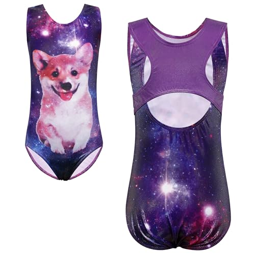 XFGIRLS Leotardos de gimnasia para niñas, sin mangas, para Navidad, 3 a 14 años, Galaxy Dog, 7-8 años