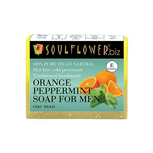 Image of Soulflower Orange Peppermint Soap For Men, Handmade, 100% Pure, Natural & Cold Processed Grade 1 BIS Standard Premium & Luxurious Soap With Essential Oils, Exotic Herbs & Aroma, 150g