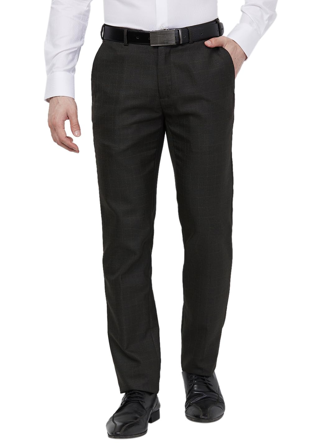 raymond Men Slim Fit Checks Pattern Poly Viscose Blend Flat Front Formal Trouser-picture-51