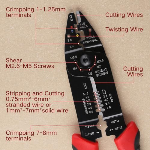 SPEEDWOX 8.5" Wire Stripper Wire Cutter Wire Crimper Cable Stripper Screws Shearing Wire Crimping Tool for 1-1.25Mm 7-8Mm Insulated and Non-Insulated Terminals and Connectors and Ignition Terminals - Image 3