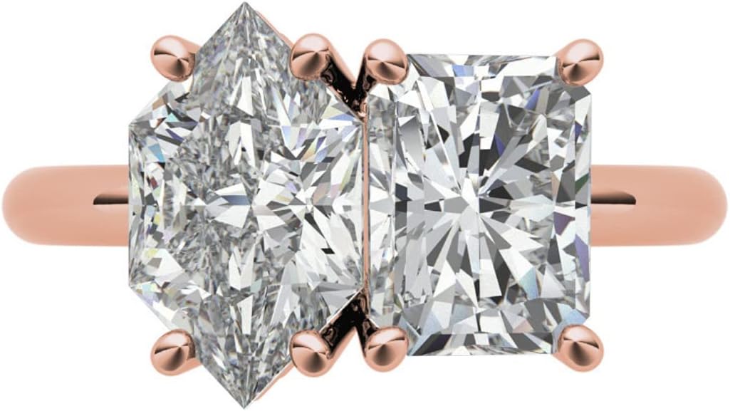 Dutch Marquise & Radiant Cut Toi Et Moi Rings, Moissanite Engagement Ring for Women, Wedding Sets, Solitaire Two Stone Vintage Antique 925 Silver 10k/14k/18k Solid Gold Anniversary Promise Gifts