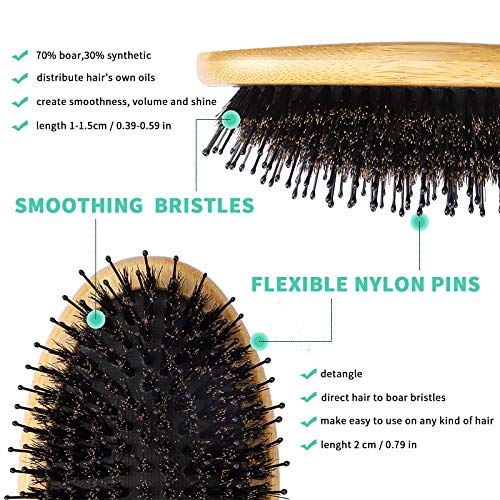 Hair Brush, Natural Boar Bristle Hair Brush, Wooden Bamboo Hair Brush For Women Mens, Paddle Brush Curly Hair Brush For Thick Hair & Anti Static Detangling Best Paddle Brush For Reducing Hair Breakage. #TOP1