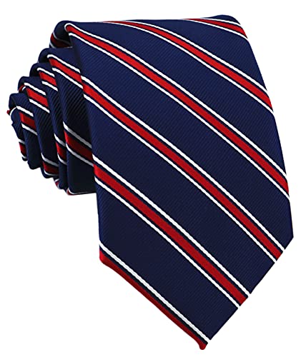Ctskyte Mens Classic Navy Blue Red White Striped Jacquard Silk Ties Cool Party Self Neckties