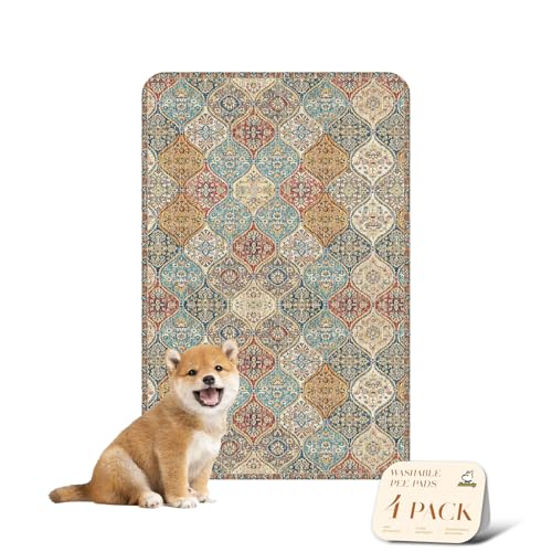 Image of nunubaby 4PACK Washable Pee Pads for Dogs, Stylish, Non-Slip and Leak-Proof Pee Pads. Reusable Potty Pads for Dogs for Crates and Floors.(Cream /Multi,24 inch x36 inch )