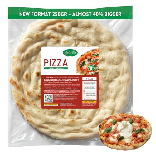 Valle del Crati Pizza precocinada, 12 bases | Nuevo formato de 250g | Pizza lista en 5 minutos, Larga fermentación, Altamente digestible | 12 bases de pizza de 250g