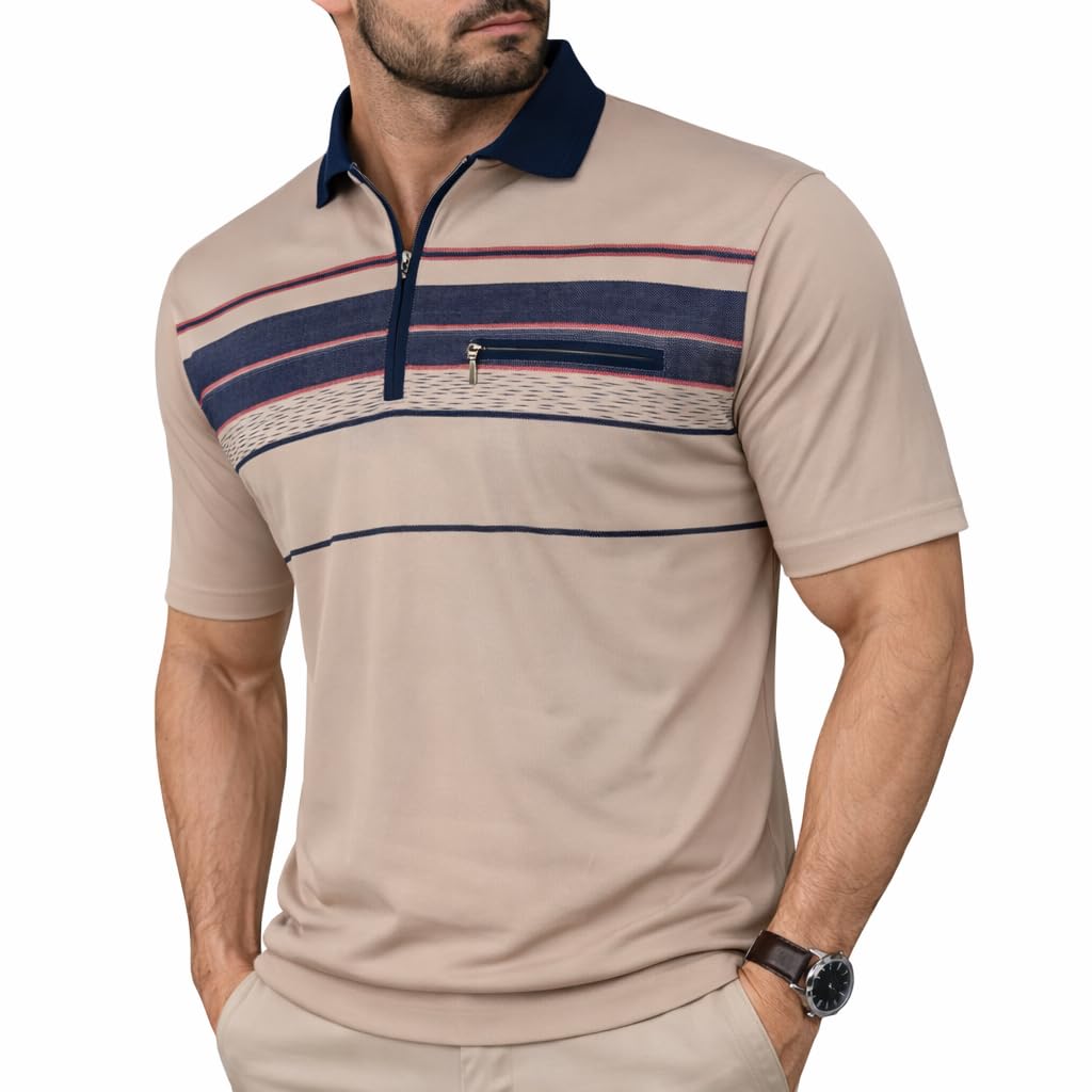 Soltice Poloshirts Herren Kurzarm, Gestreifte Polohemden mit Brusttasche, Blousonshirts aus Baumwoll-Mix (M bis 3XL)