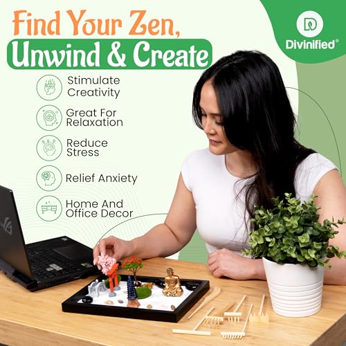 Zen-Garden-for-Desk-Sand-Tray-Therapy-Kit-Therapy-Office-Decor-6-Rake-Tools-White-Sand-15-Piece-Zen-Garden-Accessories-Home-and-Office-Meditation-Gorgoeus-Gift