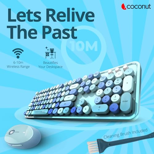 Image of Coconut Vintage Combo Retro Wireless Keyboard & Mouse 2.4G Mixed Color Keyboard Mouse Set with Round Punk 104 Keycaps (Brown)