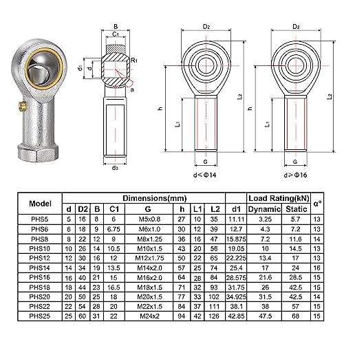 Uxcell A23042300UX0442 2Pcs Phs8 M8 Female Rod End Bearing M8X1.25 Right Hand Thread thumb #4
