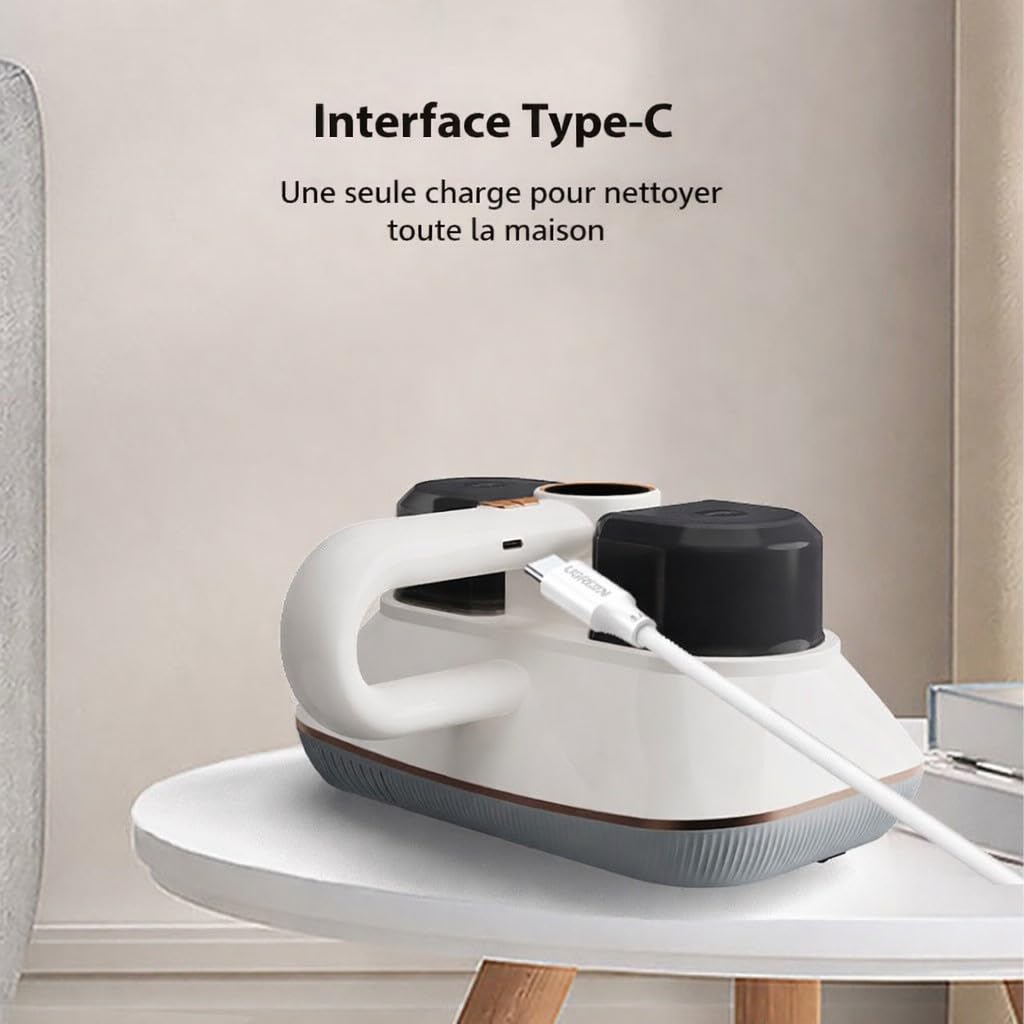 Aspirateur à Main Léger, Portable et sans Fil, Anti Acarien, Anti Bactérie, Technologie Cyclonique, Filtre HEPA, 100W, Batterie Rechargeable, Idéal pour Matelas, Rideaux, Canapés