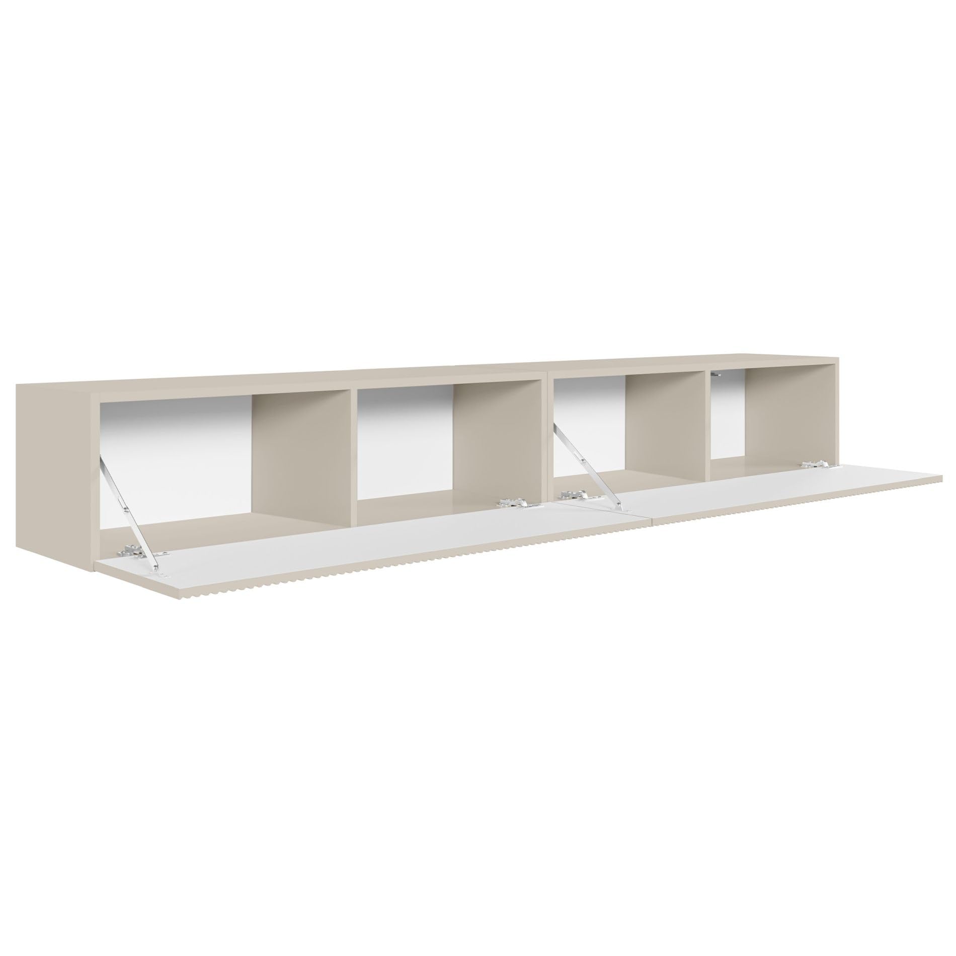 Selsey Meuble TV Suspendu 200 cm Greige Mat Design Moderne – Rangement à 4 Compartiments Façade Rainurée Idéal Déco Élégante et Contemporaine Salon/Chambre Panneau Laminé/MDF Solide