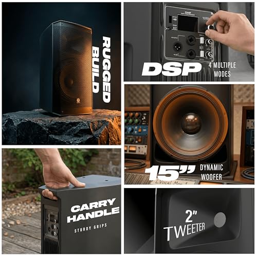 Image of DIGIMORE 2800W Active Speaker with 15 inch Woofer & 2 inch Titanium HF | BT 5.3 & TWS | 4 DSP Modes | 2 XLR /6.35mm Input Ports | Class-D Amplifier | Ideal for DJ, Live Events & Performances (D-1502)