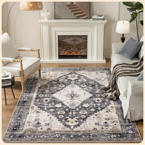 Istana 6x9 Area Rugs - Dark Grey Blue/Rose Mauve Rugs for Living Room - Luxurious Silk's Soft Touch Living Room Rug - Elegant Non Slip Area Rug