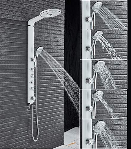 Columna de ducha blanca para montaje en pared con conjunto de grifería de ducha, cabezal de lluvia y ducha de masaje corporal sin válvula mezcladora miniatura 2