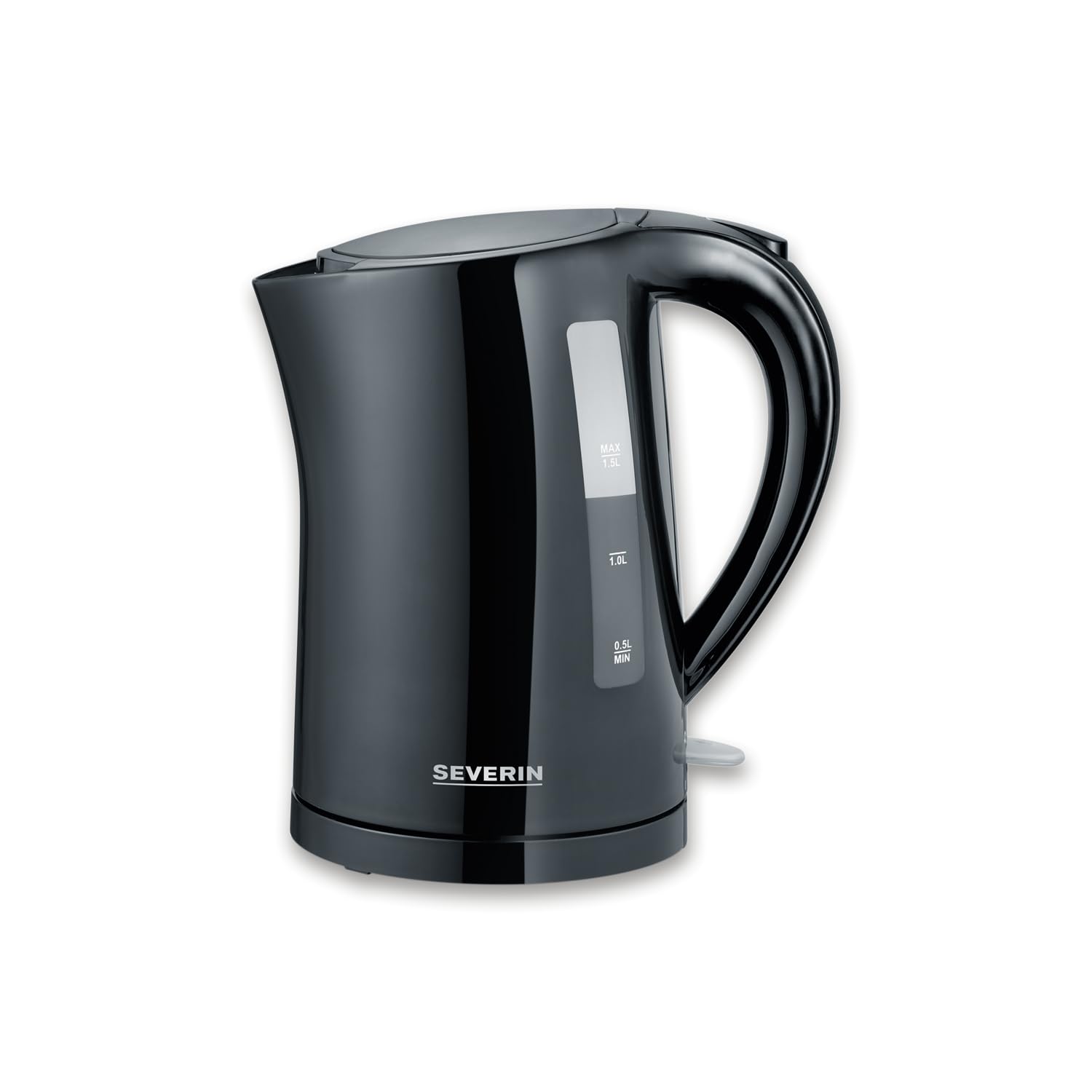 SEVERIN WK 3498 Bollitore per acqua 2200 W in plastica e metallo, Teiera elettrica con capacità di 1,5 litri, Bollitore acqua elettrico con indicatore del livello dell'acqua, Nero