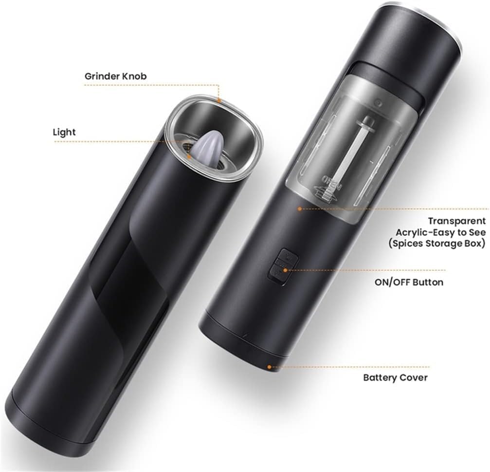 Electric Salt and Pepper Grinder Automatic Pepper Mill Adjustable Coarseness Spice Mill with LED Light Kitchen Tool