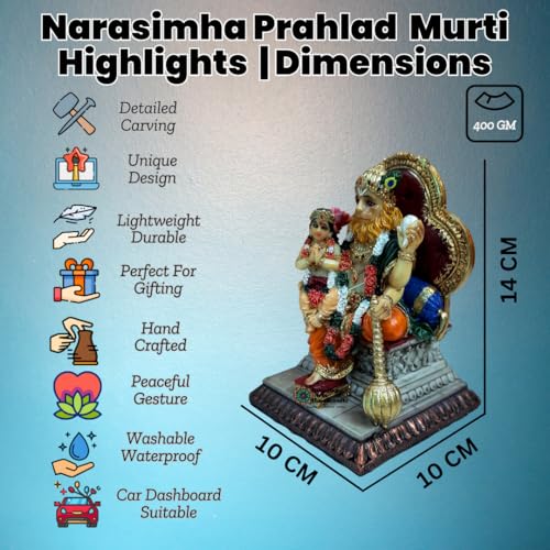 Image of Marble Narasimha with Prahlad Idol Murti | Handcrafted Decorative Statue for Home Temple, Living Room, Office Desk, Spiritual Gift (14 CM), Multicolor