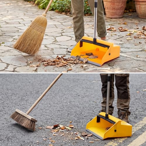 Didaey 1 Pcs Commercial Dustpan with Comb 38” Long Handle Upright Heavy Duty Dust Pan Outdoor Indoor for Courtyards Garages Lobby Mall Market Market Floors Office Pet Hair Rubbish Cleaning - Thumbnail 6