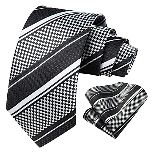 Image of HISDERN Stripe Tie Mens Ties with Pocket Square Set Classic 3.4'' Silk Formal Necktie Handkerchief for Business Wedding