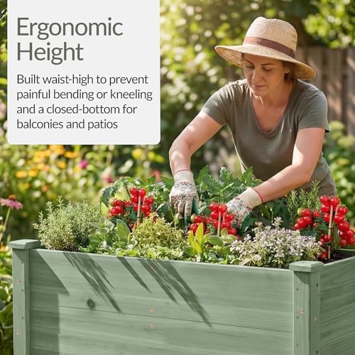 Image of Best Choice Products 48 inch x 24 inch x 30 inch Raised Garden Bed with Extra Deep 16 inch Depth, Elevated Wood Planter Box Stand for Backyard, Patio, Balcony, Natural Fir Wood - Sage