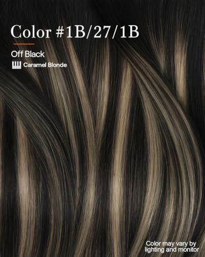 Image of Full Shine Ombre Black Clip In Hair Extensions Human Hair, 14 Inch