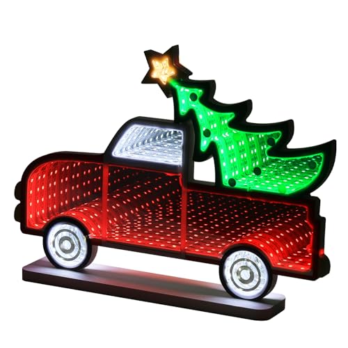 MEETYAMOR Christmas Decorations Indoor Christmas Tree Truck Infinity Mirror Tunnel Light 3D Endless Extension LED Night Lamp USB Powered Colorful Table Centerpiece for Living Room Home Decor