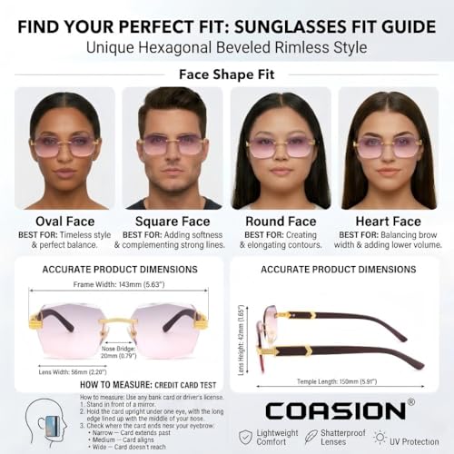 Image of COASION Fashion Rimless Frameless Sunglasses for Women Men Y2k Retro Sun Glasses Square Tinted Glasses
