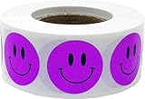 Happy Face Stickers – Metallic Purple 0.75 Inch Round Labels, 500 Total Adhesive 3/4' Stickers on a Roll for Teachers, Rewards, Crafts, Decorations, and Motivation – Made in The USA