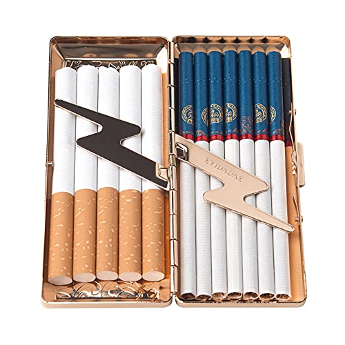 Image of Metal Cigarette Case - Women's and Men's, Portable Double Sided Spring Clip, Holds 10 Cigarettes 100mm, Suitable for Self-Sealed Cigarettes (Vines Gold)