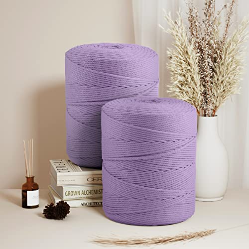 Image of ZUEXT Macrame Cord, Light Violet, 4mm x 547yds Cotton String Macrame Yarn | Natural Handmade, 4 Strands Twisted Cotton Rope, for Craft Wall Hanging Weaving Tapestry Dream Catchers Hanger DIY Gift, 500m