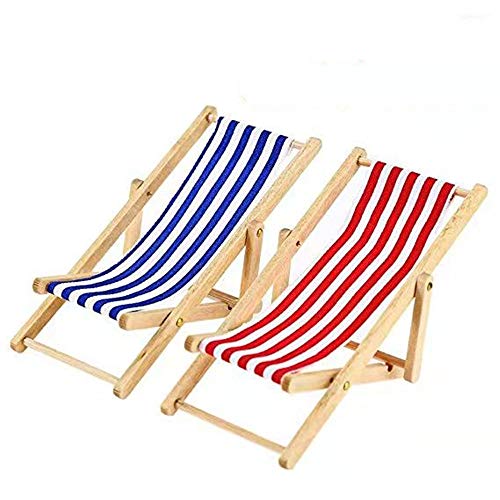 SXFSE Dollhouse Decoration, Mini Wooden Folding Beach Sunbath Chair Longue Deck Chair Craft