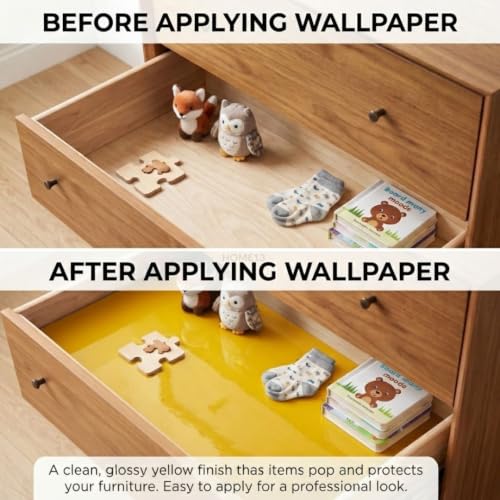 Image of HOME13 Glossy Wallpaper Peel & Stick Contact Paper Decorative Self Adhesive Vinyl Wallpaper for Kitchen Cabinet Furniture Countertop Waterproof (24inches by 120inches, Yellow Glossy Wallpaper)