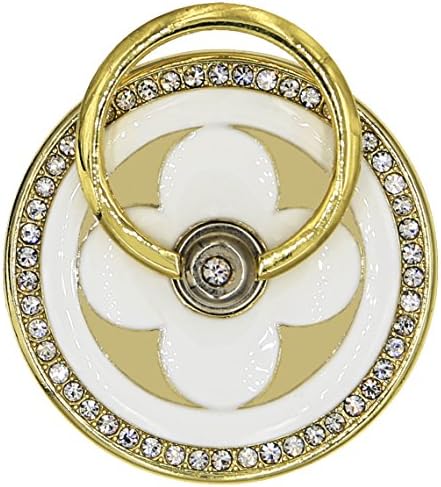 Flower Shape Rhinestone Cell Phone Ring Stands Phone Ring Holder for iPhone and Tablets with Strong Plastic Box (Off-White)