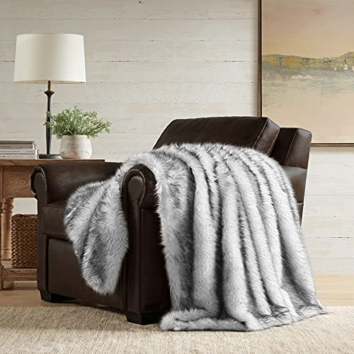 Hyde Lane Long Pile Faux Fur Throw Blanket, Luxury Fluffy Wolf Grey With Black Tipped Blankets For Home Couch, Fuzzy Plush Animal Coat Color Throws For Decoration, Direwolf, 50X60 #TOP1