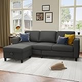 Sectional Sofa Couches for Living Room - 78''L Shaped Couch Dark Gray Linen-Pet Friendly Modular 3-Seater Convertible Sofas-Washable Covers-Suitable for Small Living Room,Apartment,Bedroom,Office
