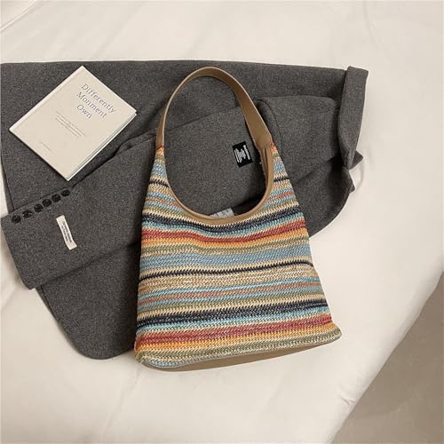 Bolso tote tejido de paja para mujer, estilo clutch con rayas, ideal para playa y viajes al aire libre miniatura 4