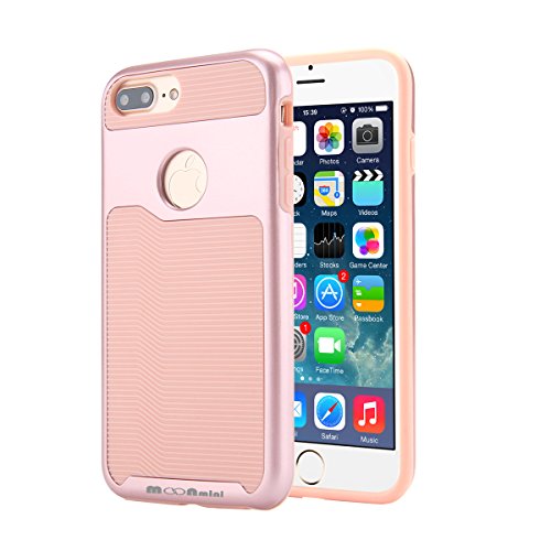 For iPhone 7 Plus Armor Case Moonmini Shockproof Anti Slip Ultra Slim Light Weight Back Cover TPU + PC Dual Layer Hybrid Protective Case (Rose Gold + Pink)