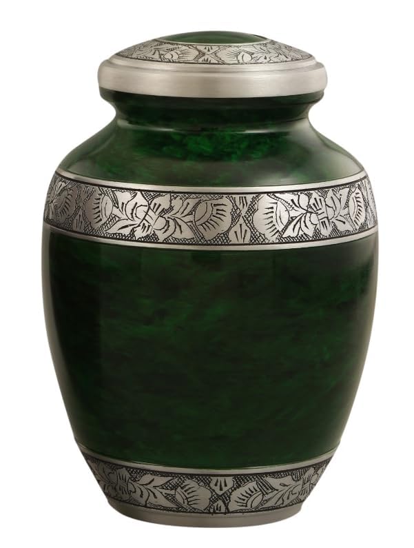 Royal Rapture Urn for ashes Jar Cremation Funeral Memorial Love Urns decorative Aluminium Adult Human Child (Green 10" Large) RJM02-02