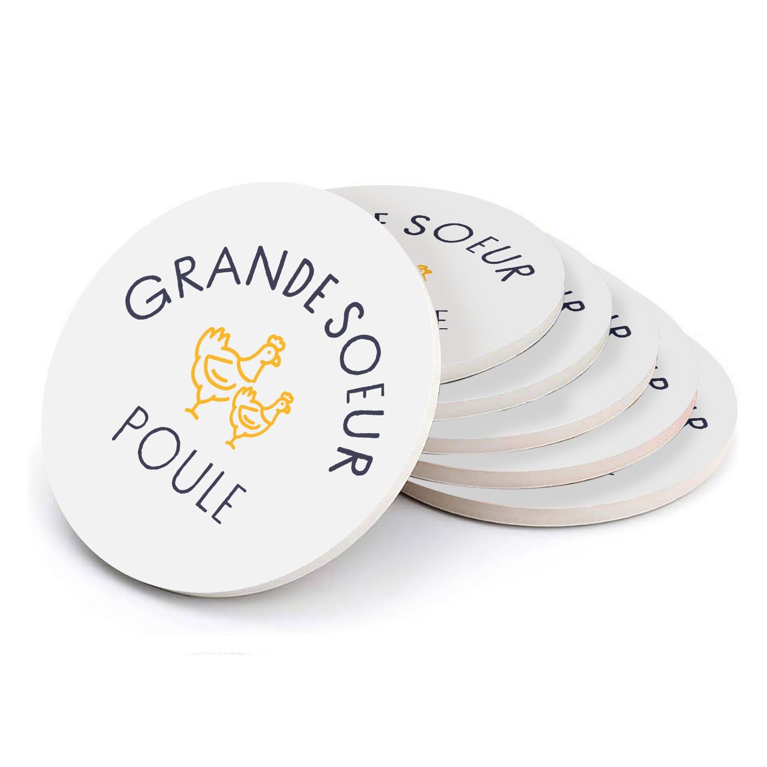 Sous-verre ronds en céramique Grande Soeur Poule - Lot de 6 pour table