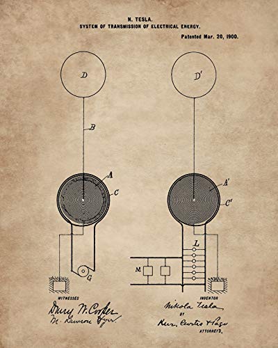 Nikola Tesla Wall Art Patent Prints (8"X10") Set Of 6 - Engineer Gifts - Geek Home Decor #TOP4